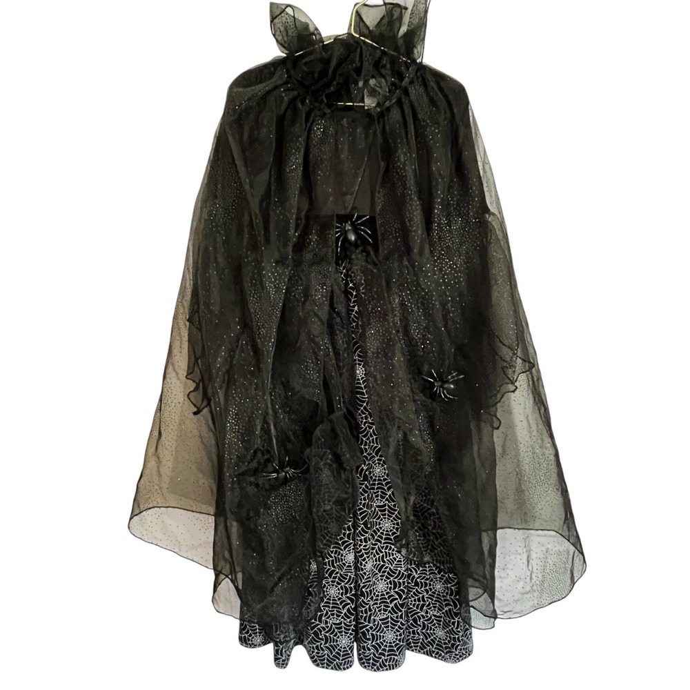 Pottery Barn Youth Costume Spider Web Print Sheer Cape Ruffle Neck Stretchy READ